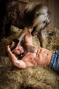 Canvasdoek maart Horse and Hunk kalender 2023