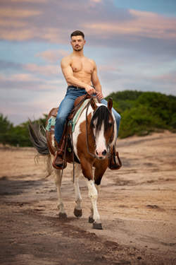 Canvasdoek maart Horse and Hunk kalender 2025